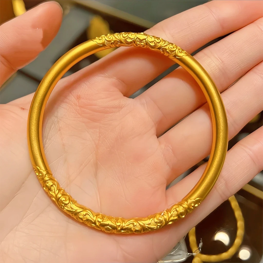 钨金手镯 卷草纹闭口手镯