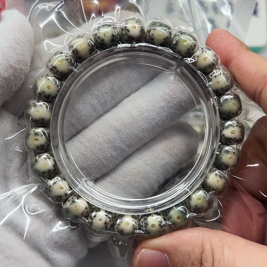 星月菩提手串10×9绿包白黄金瞳丹凤眼  44