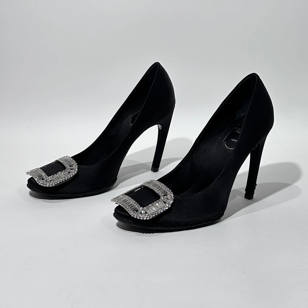 95新 Roger Vivier/罗杰·维威耶 36码 黑色水钻高跟鞋/ML80377