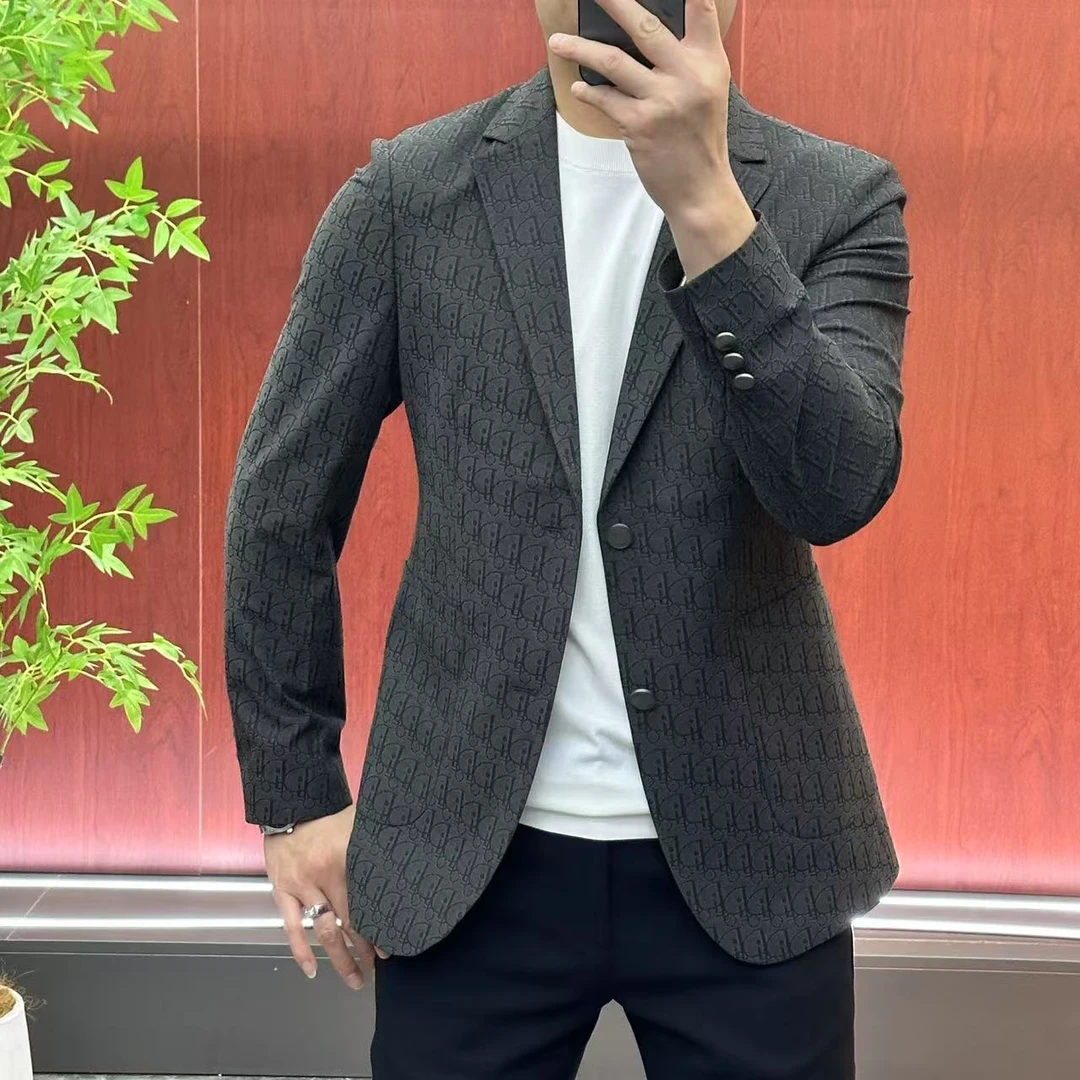 6128【25春季新品】男士无痕免烫数码提花修身版型弹力舒适西服外套