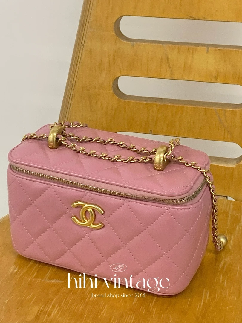 99新 Chanel/香奈儿 HI宋专场24C 粉色金扣双金珠盒子包/12901068