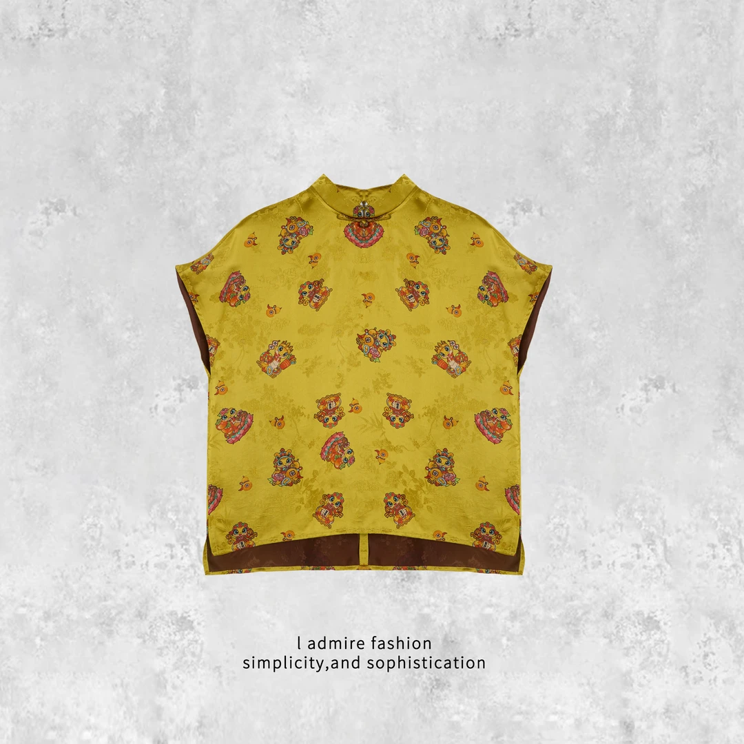 温温【金鱼】人丝重工提花T恤夏季女短袖金色上衣百搭显瘦430270