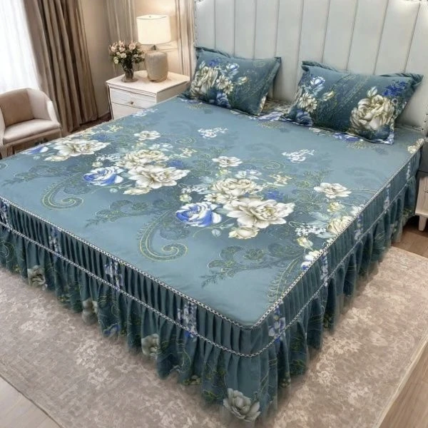 （富贵牡丹）斜纹磨毛亲肤加厚面料床裙四季款床笠防滑床罩