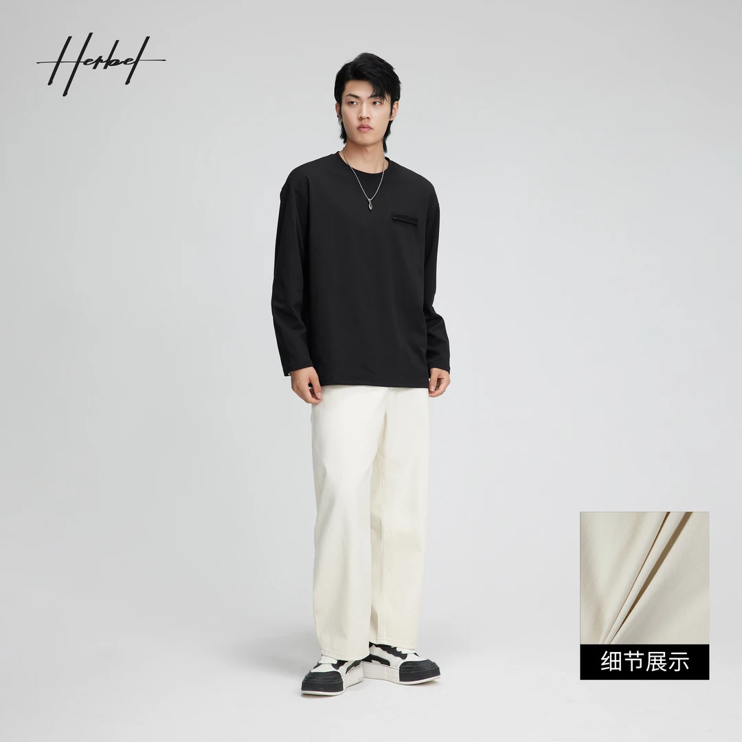 HERBEL/黑白早秋穿搭 男牛仔裤子时尚百搭休闲潮流舒适1676