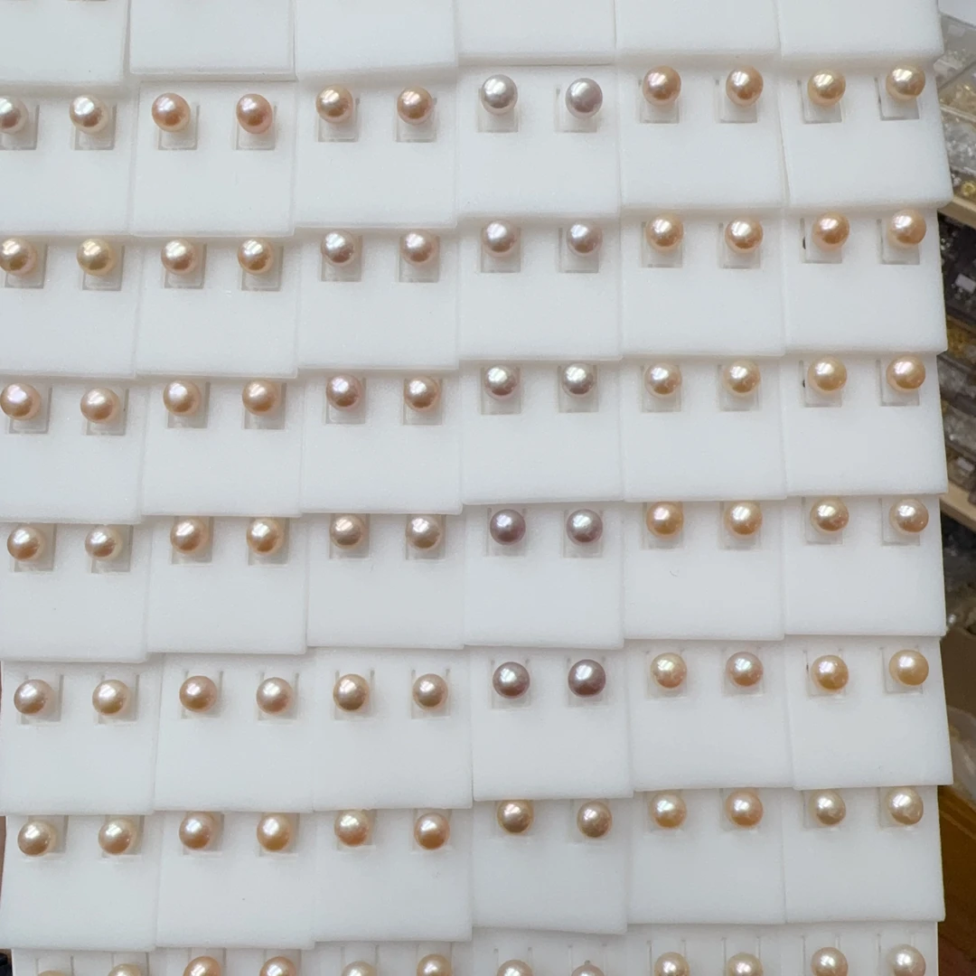 天然珍珠耳钉约5-6mm左右小钢珠多样性拍一发一随机颜色