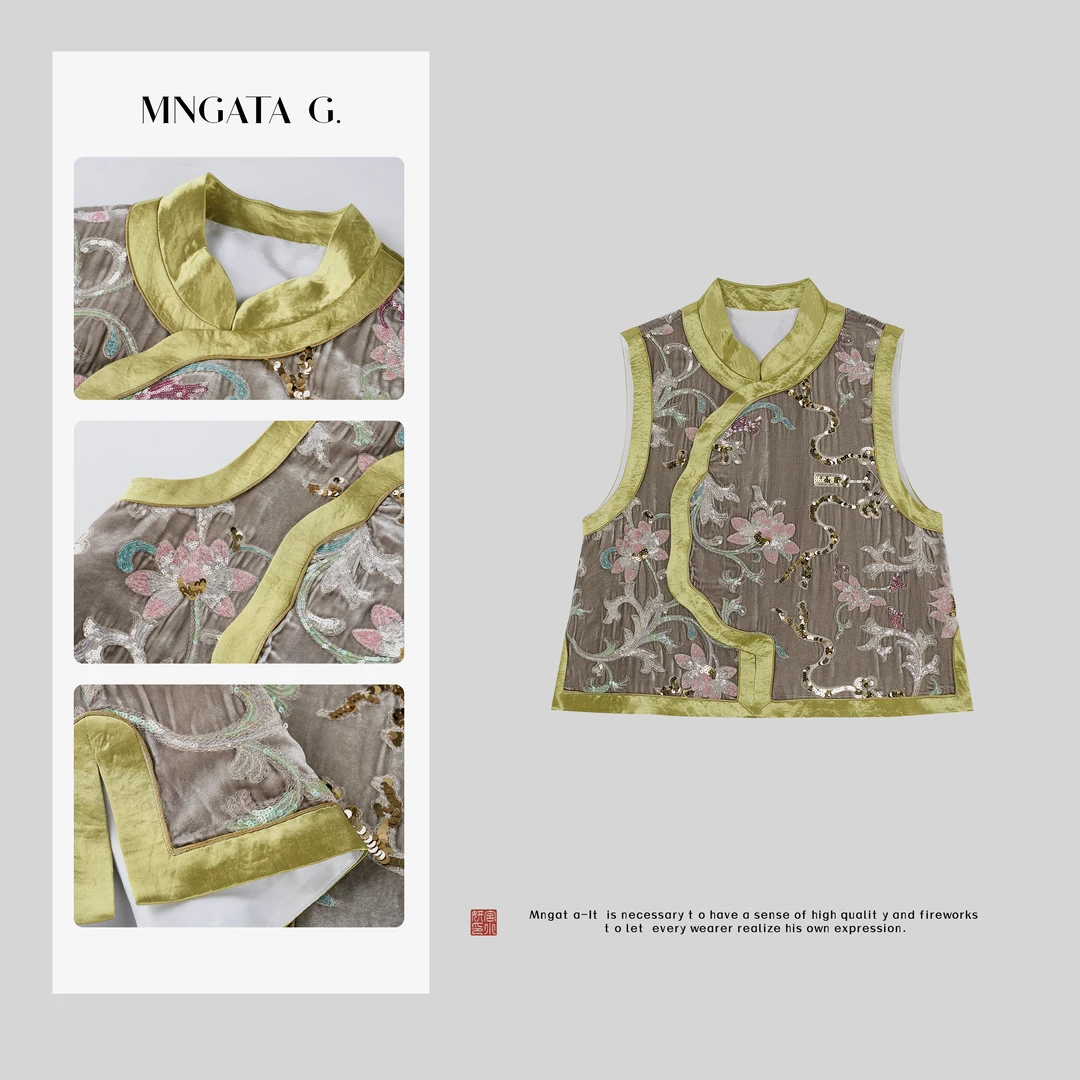 MNGATA G.宫小妍【荷下江南】真丝夏日新中式中国风休闲马甲5021857