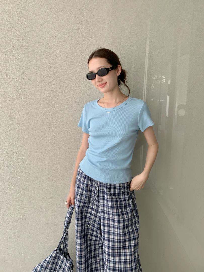 THE MIND（5115#）韩系镂空后背抽绳圆领短袖