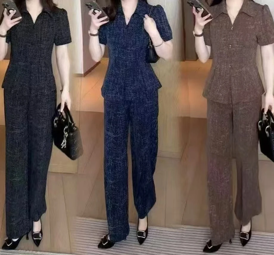 休闲风时尚套装韩版减龄网红休闲宽松显瘦夏季阔腿裤时尚短袖