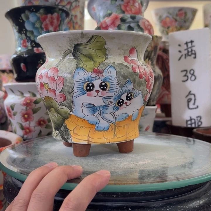景德镇手绘花盆满38包邮偏远地区除外