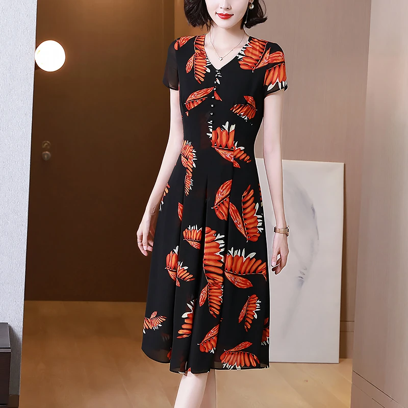 【品牌特价】40044碎花连衣裙女夏中年妈妈装时尚修身中长款裙子