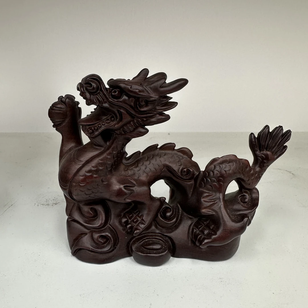 十二【黑檀木雕龙】长15宽5高12cm（孤品摆件 介意微瑕勿拍）