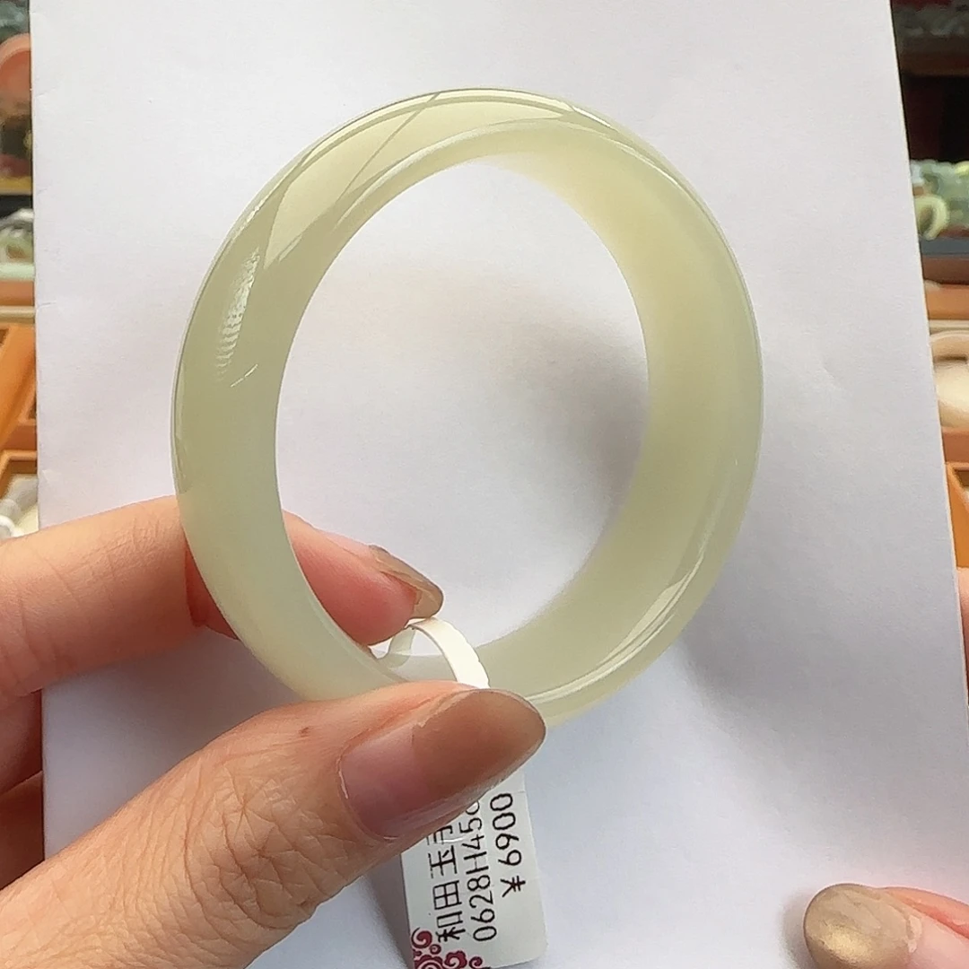 和田玉未镶嵌手镯宽版轮胎平安镯53-54