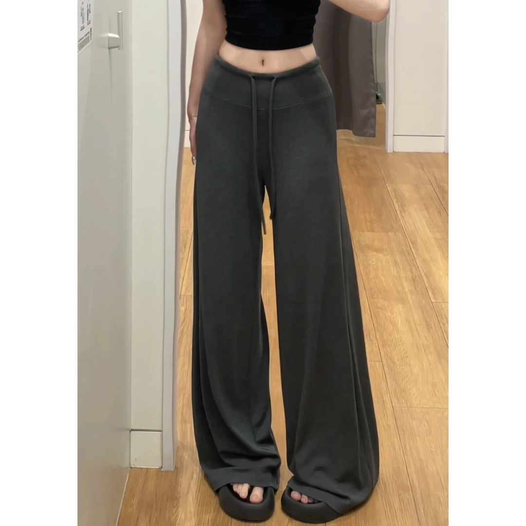 鑫鑫同学美式慵懒风灰色休闲裤女春季高腰垂感直筒拖地裤拖地长裤