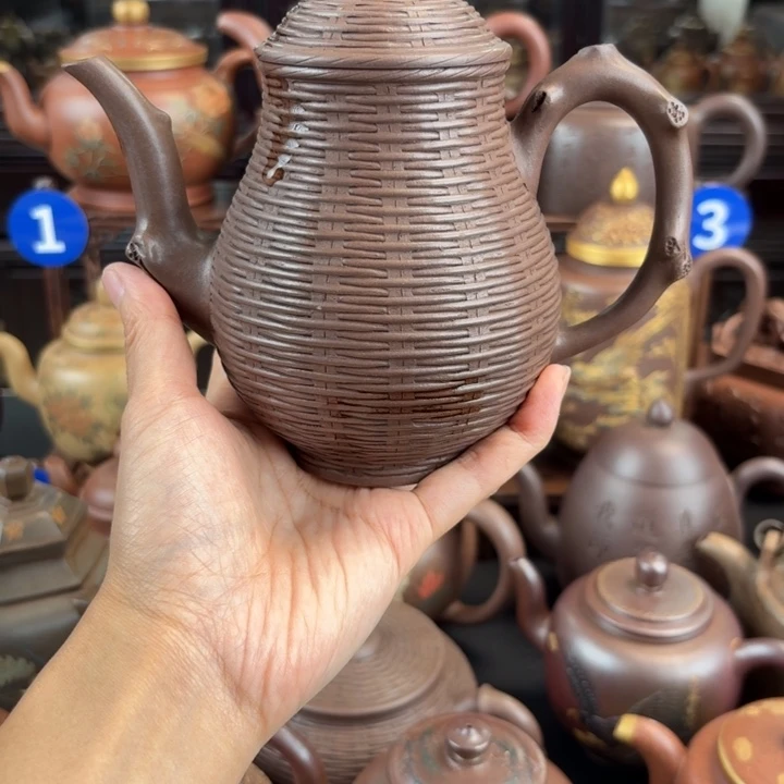 何***悟茶壶紫砂全手工竹边拉丝