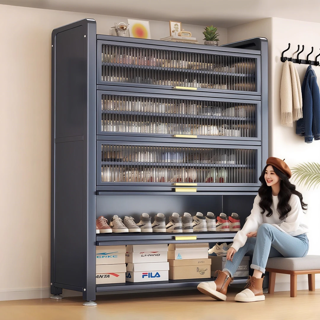 钢制鞋架家用门口玄关置物架大容量落地防尘收纳柜多功能储物鞋柜