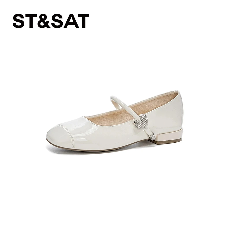 星期六2025春季女士时尚百搭舒适简约浅口一字带仙女风粗跟圆头单