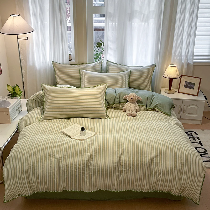 全棉100棉水洗棉软糯亲肤贝壳边四件套北欧现代简约诧寂奶油风