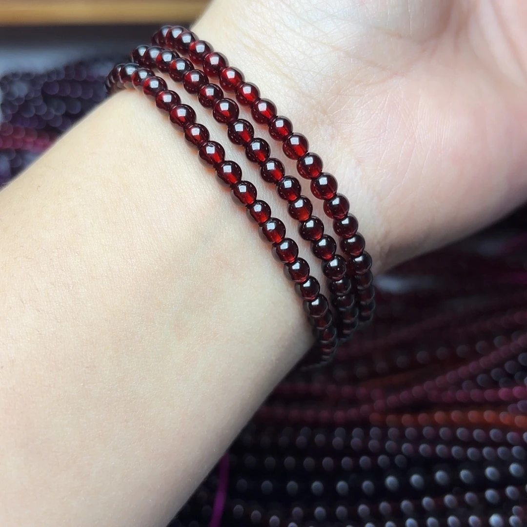 石榴石手链未镶嵌卡4酒红三圈毕业级