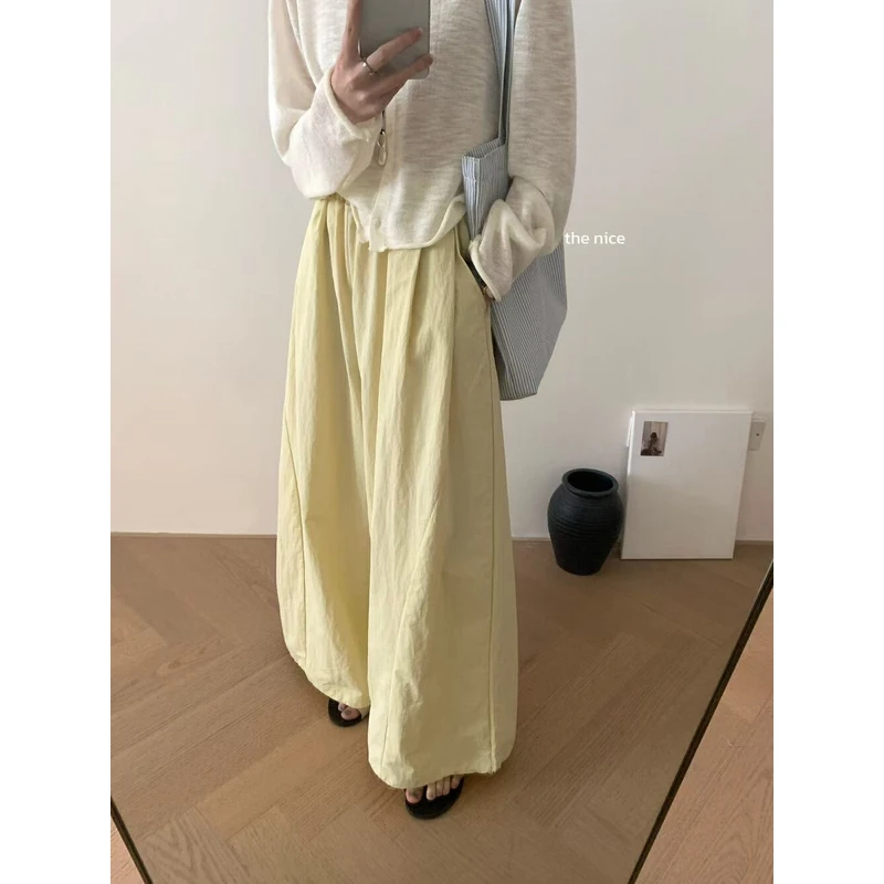 （6-8运贴）设计感抽绳裤脚弯刀休闲裤春夏韩系高腰压褶显瘦长裤