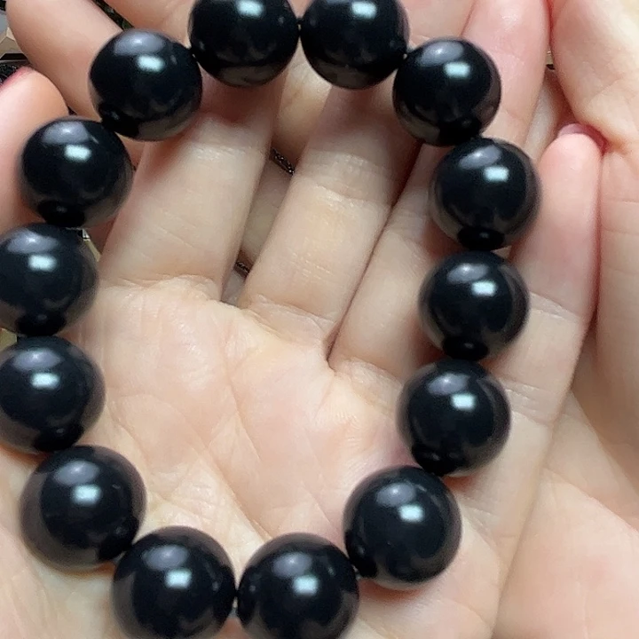 和田玉（墨玉）未镶嵌颈饰啦16圆珠高羊脂