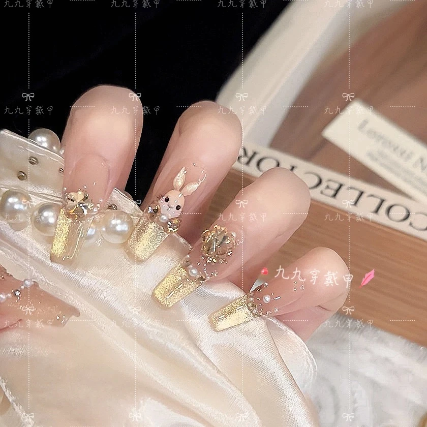 【兔兔涂涂】洛可可兔风轻奢新品手工高端猫眼百搭美甲穿戴甲贴片