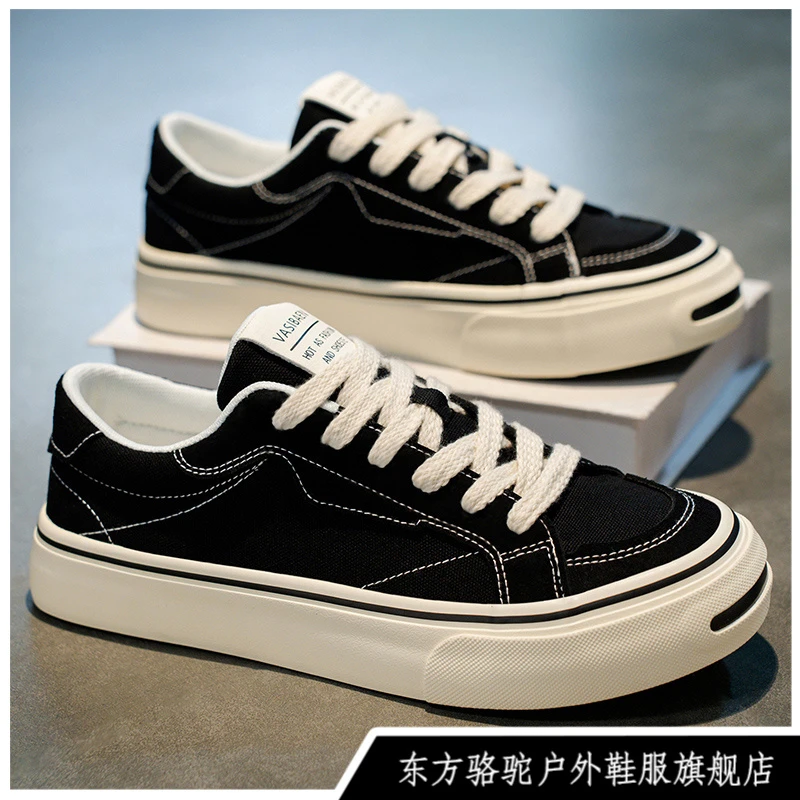 东方骆驼帆布鞋男新款秋季黑色防臭软底学生百搭上班通勤休闲板鞋