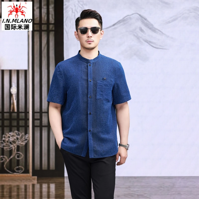 【两面穿】高档香云纱唐装男短袖中式真丝100%桑蚕丝中年中国风衬衫