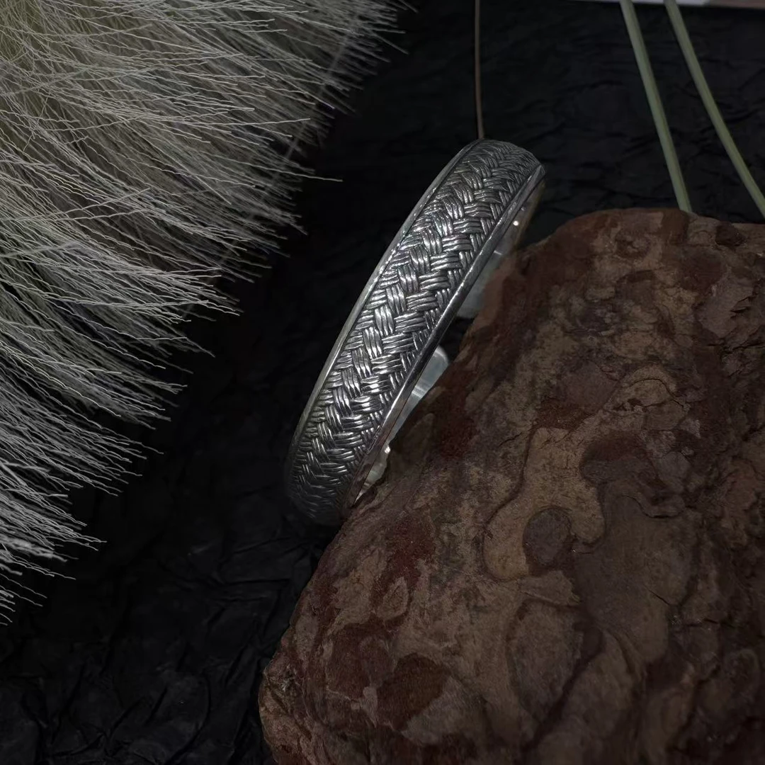 足银手镯 【ATAYI】2024新款999银手镯手工经典磨砂光面复古素款