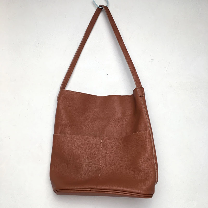 外贸出口头层牛皮欧美休闲托特包简洁单肩女包购物袋大容量包高级