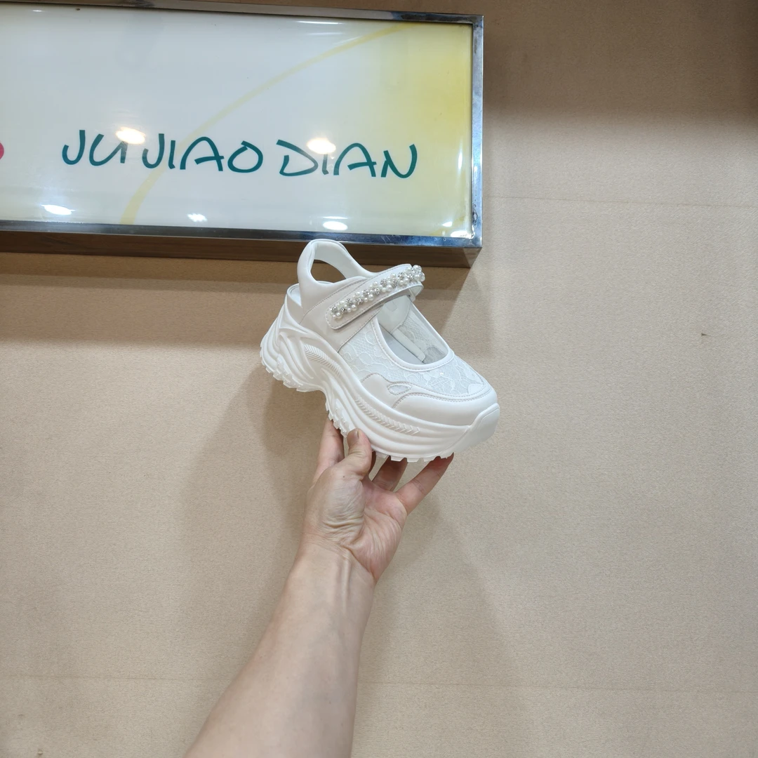 欧洲站2025夏季新款松糕厚底凉鞋包头网面浅口魔术贴中空老爹鞋女