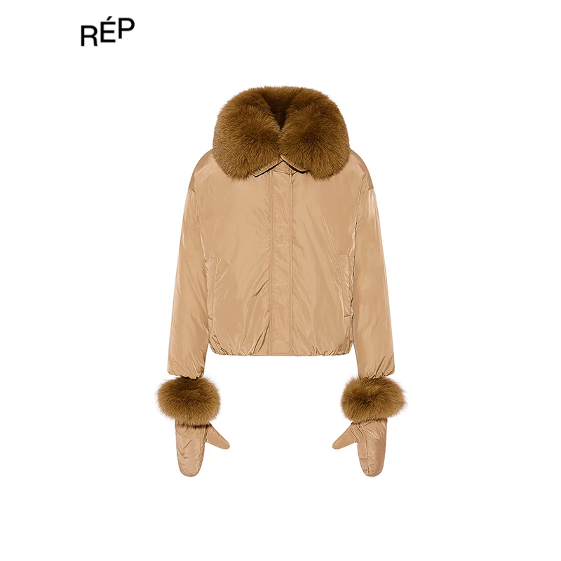 YVES SALOMON 棕色狐狸毛翻领羽绒服（带手套）25FW（NO退支持换码）