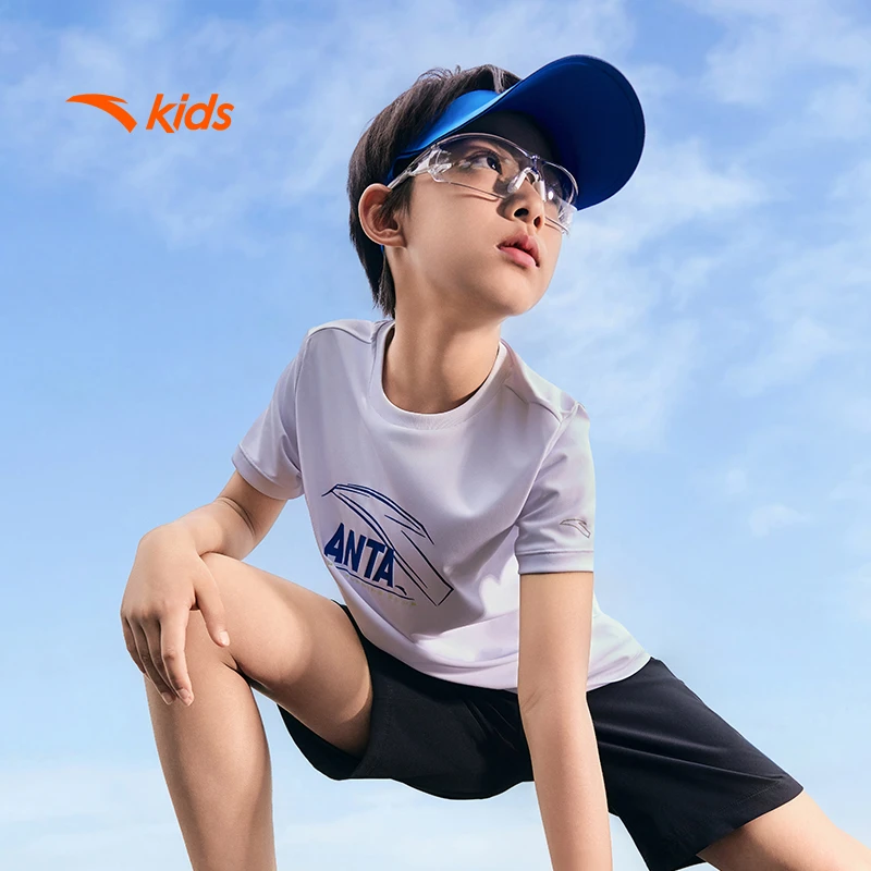 安踏儿童针织短t2025夏新款12-15岁青少年圆领酷帅运动短袖