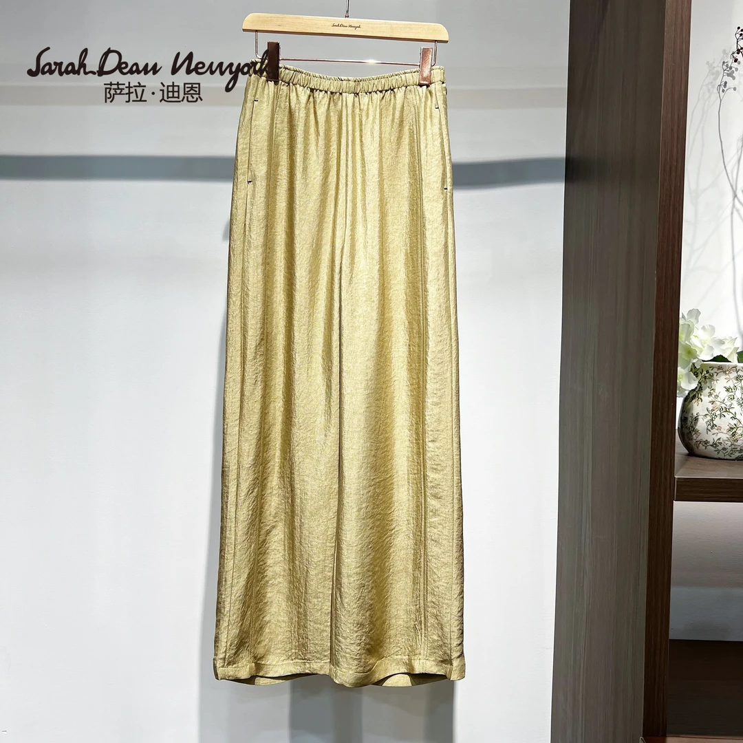 【萨拉迪恩】醋酸纤维时尚气质直筒弹力腰休闲裤