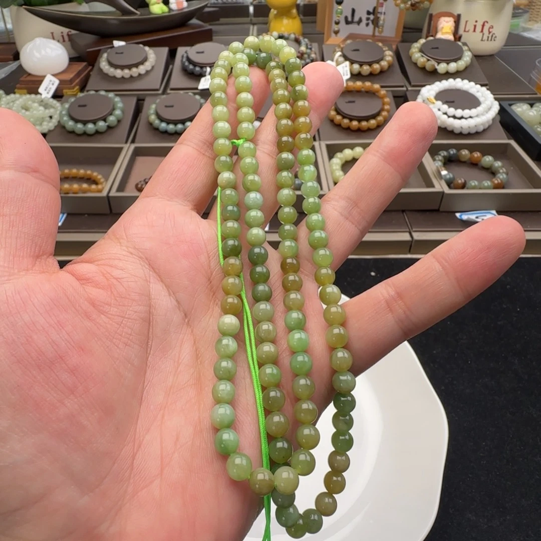 慢****和田玉未镶嵌手链卡6黑羊洞108，43