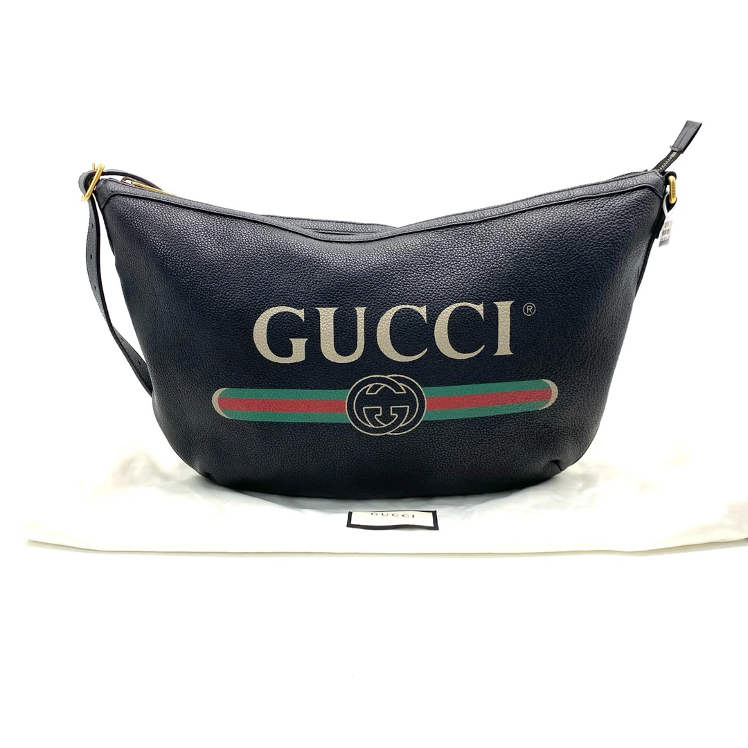 95新 GUCCI/古驰 98新黑色全皮印花饺子斜挎包 尺寸46/29