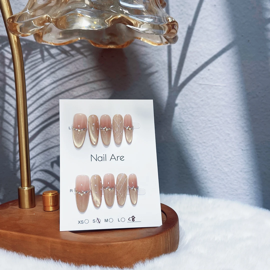 【菱镜】金色爆闪猫眼 显白气质日常百搭纯手工穿戴甲贴片