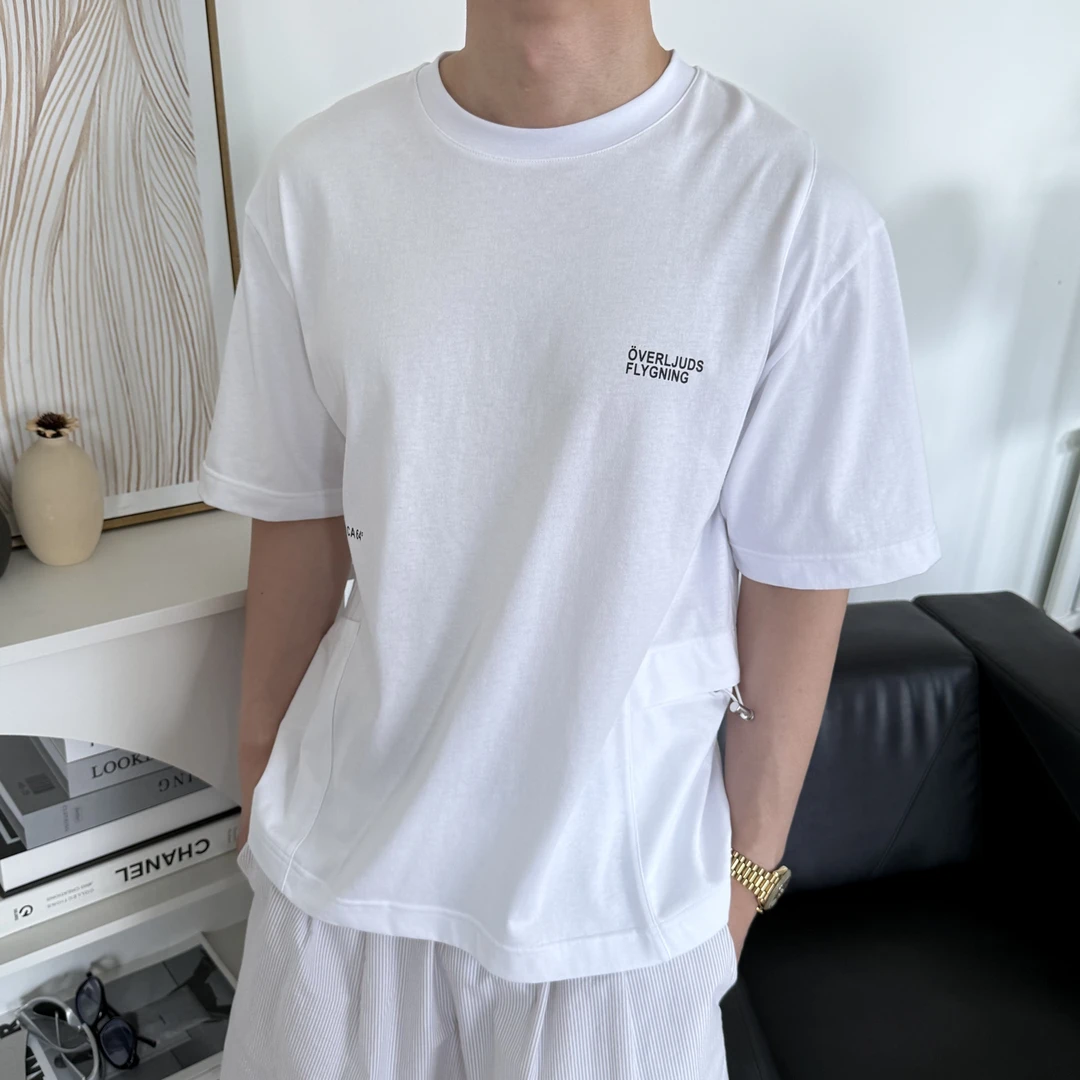 Cyninoid 100%65支新疆长绒棉廓形双口袋夏季情侣印花休闲T恤0083