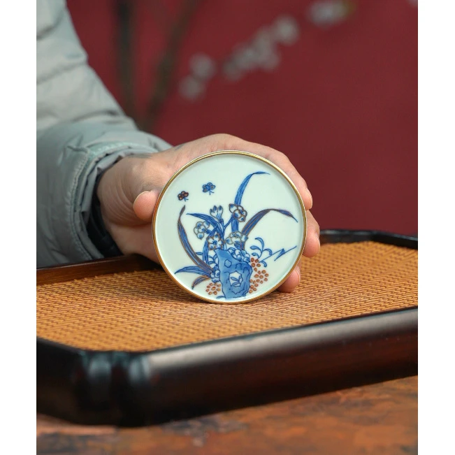 【小鱼专属】【景德镇雨溪山房】描金兰花草盖置yxmj0075