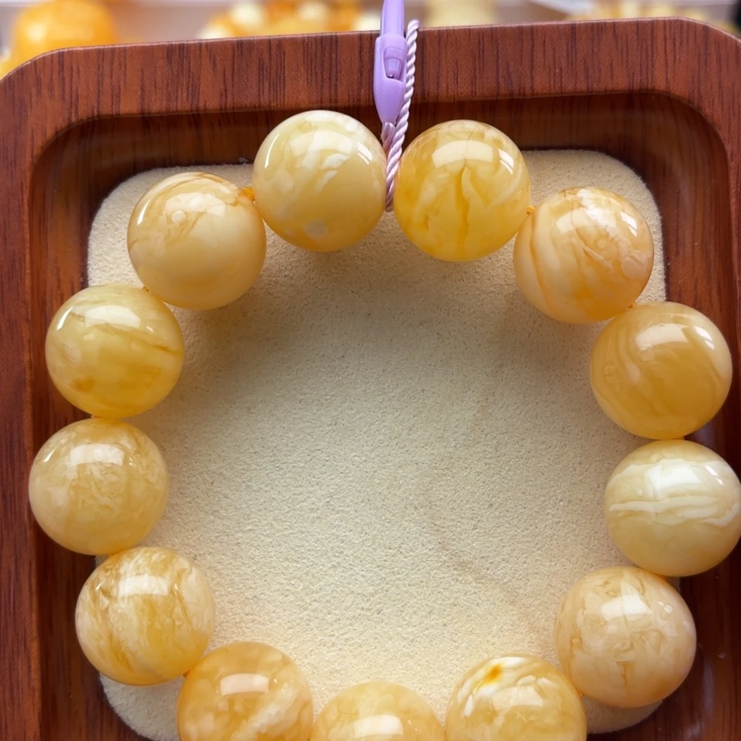 琥珀未镶嵌裸石B497满蜡妖花手串卡15+