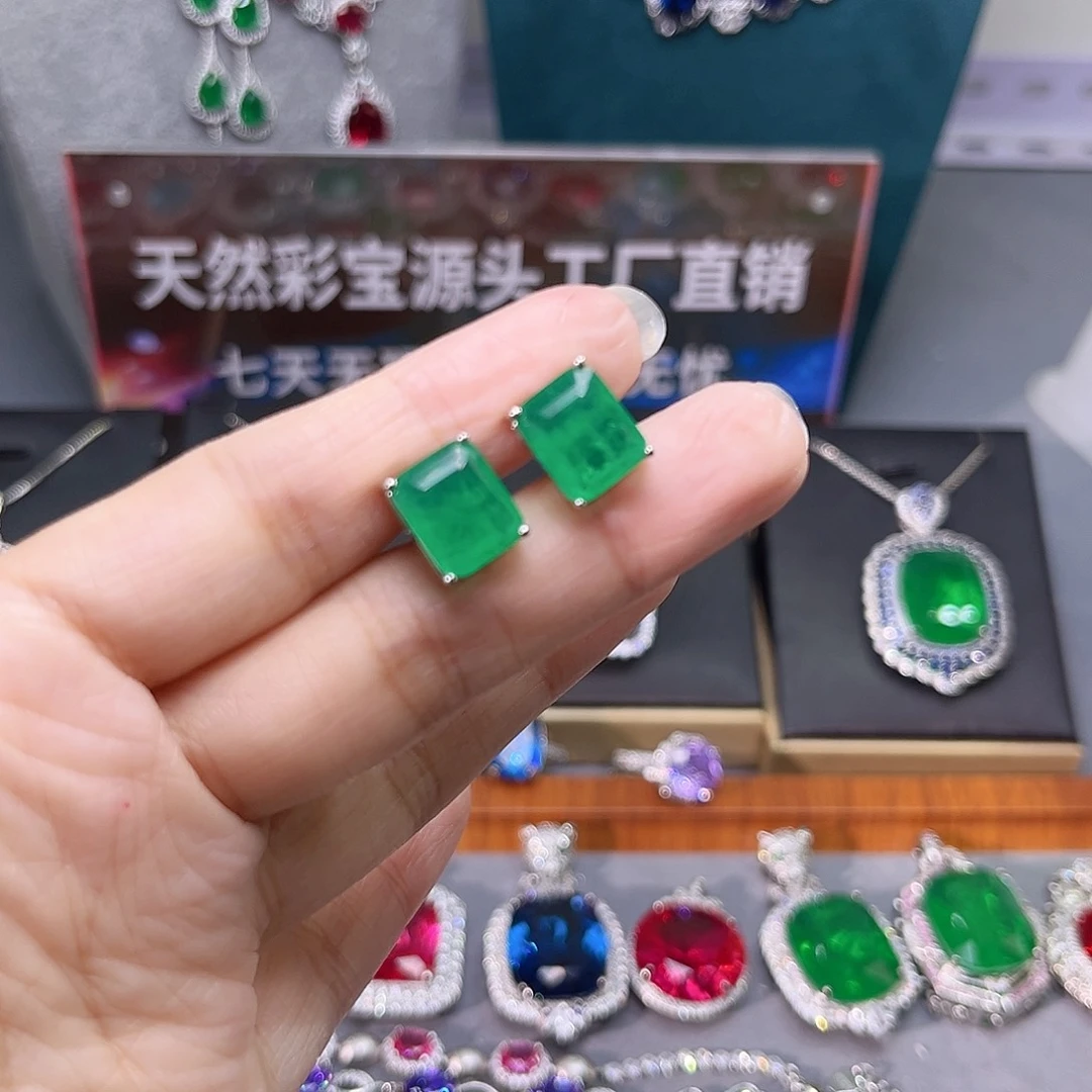 银S925镶嵌耳饰祖母绿269