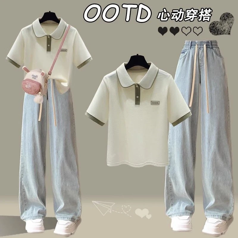 中学生夏装女2025年新款初高中生洋气休闲穿搭一整套学院风两件套