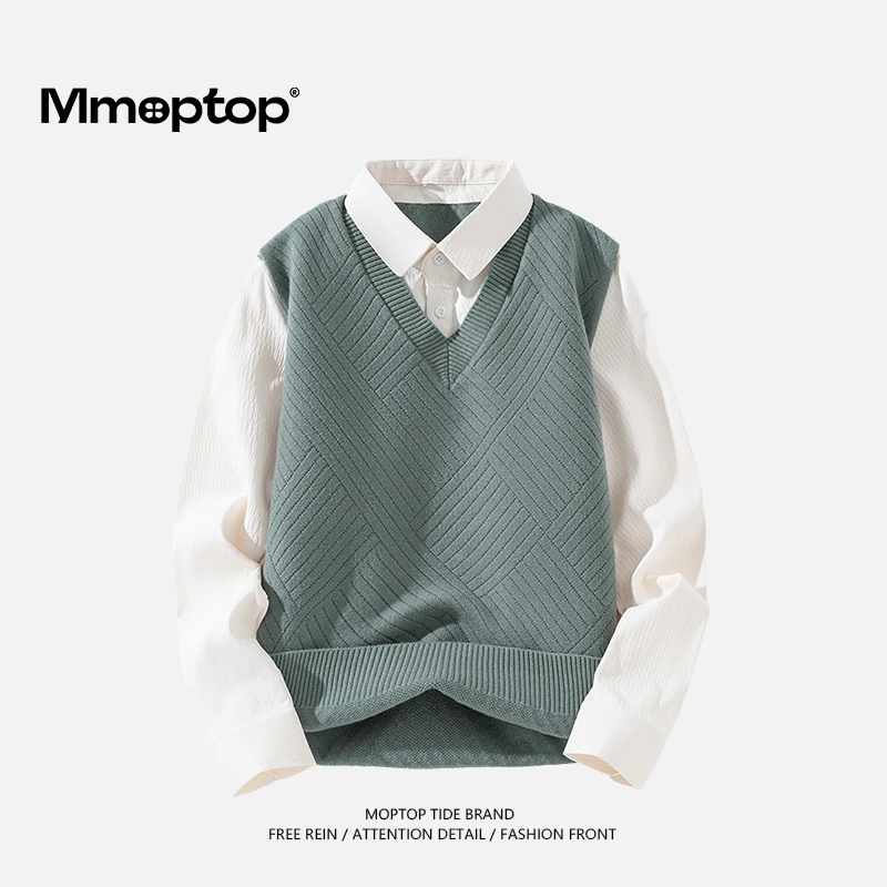 MMOPTOP秋冬假两件针织衫男士毛衣复古美式秋季男士大码开衫毛衣