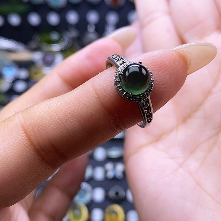 岫玉银S925镶嵌戒指