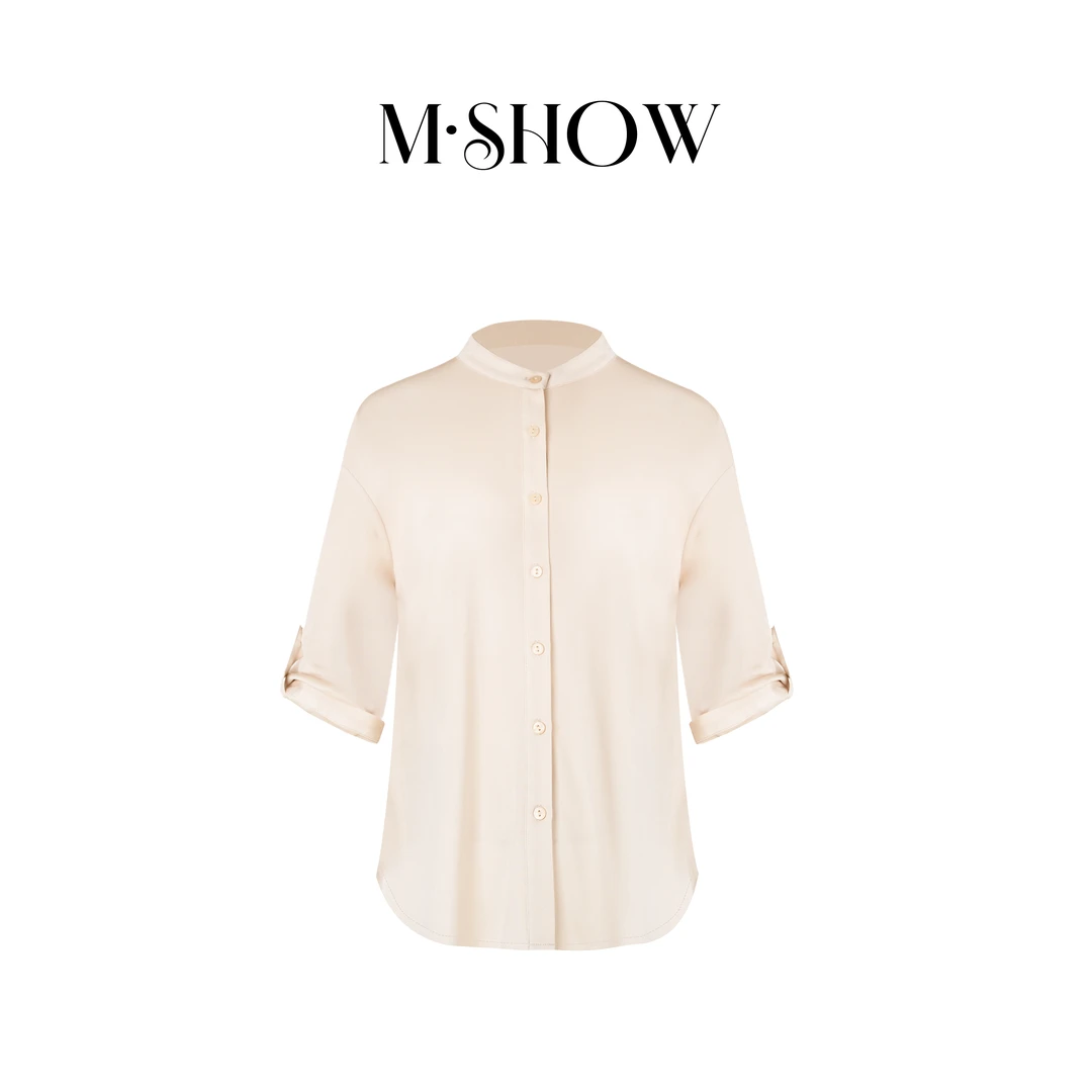 【针织真丝】100%桑蚕丝150克重针织弹力真丝女士七分袖衬衫5361C