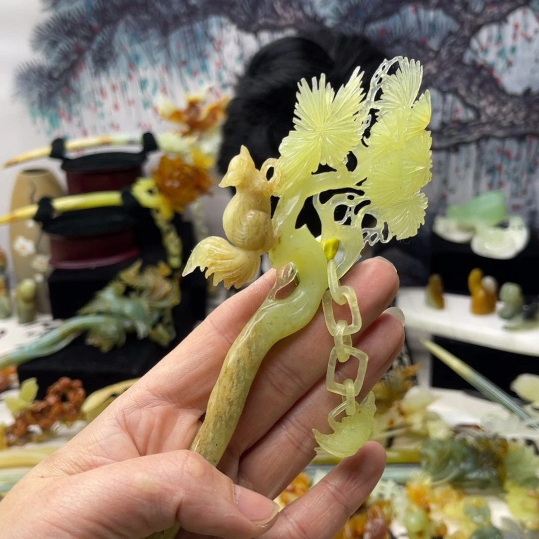 【闪购商品】蛇纹石玉发饰合金延