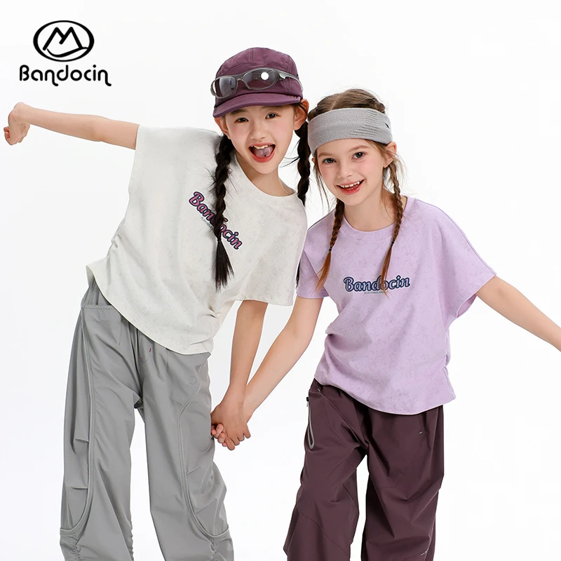 BANDOCIN/半度闲女童夏季户外轻薄透气凉感元气字母运动圆领T恤
