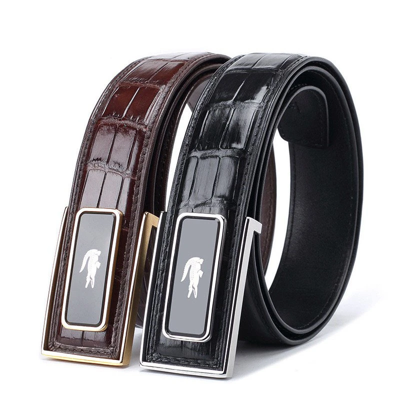 网络热卖鳄鱼肚皮无拼接男士个性皮带板扣泰国鳄鱼裤腰带一件代发