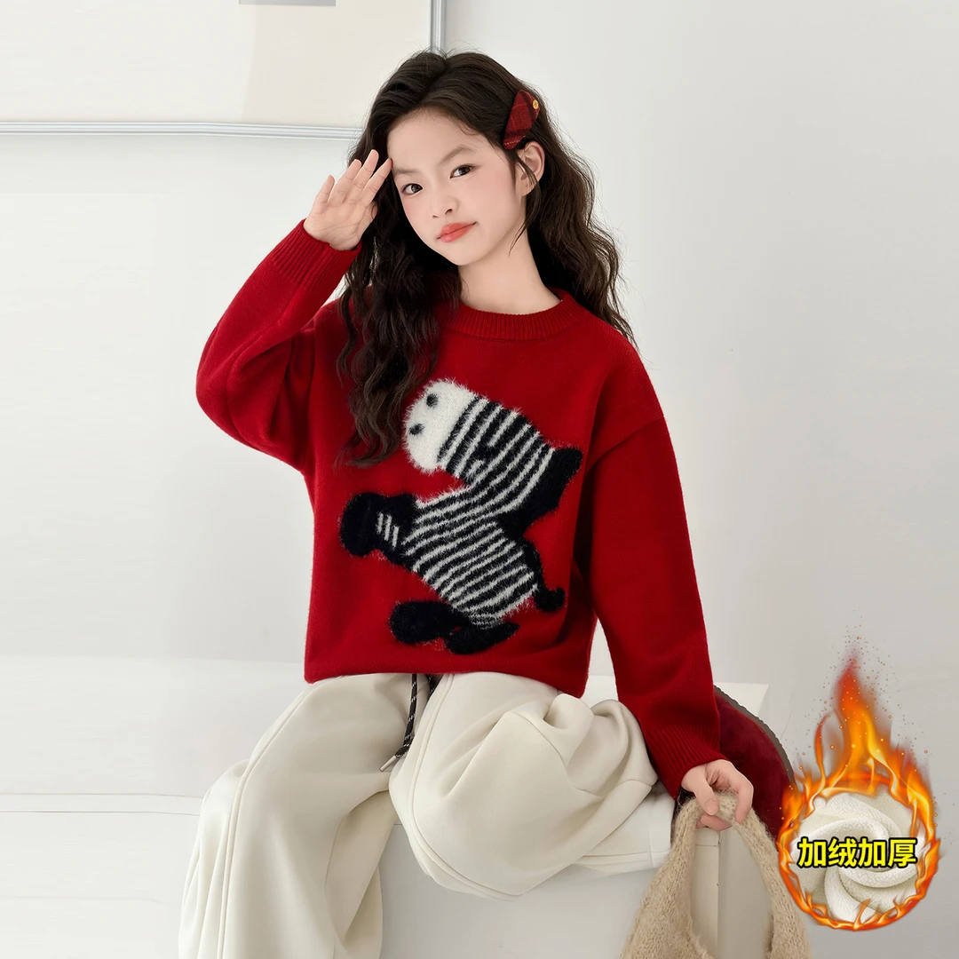 女童本命年毛衣2026新款儿童休闲洋气加厚保暖马年提花毛衣年服