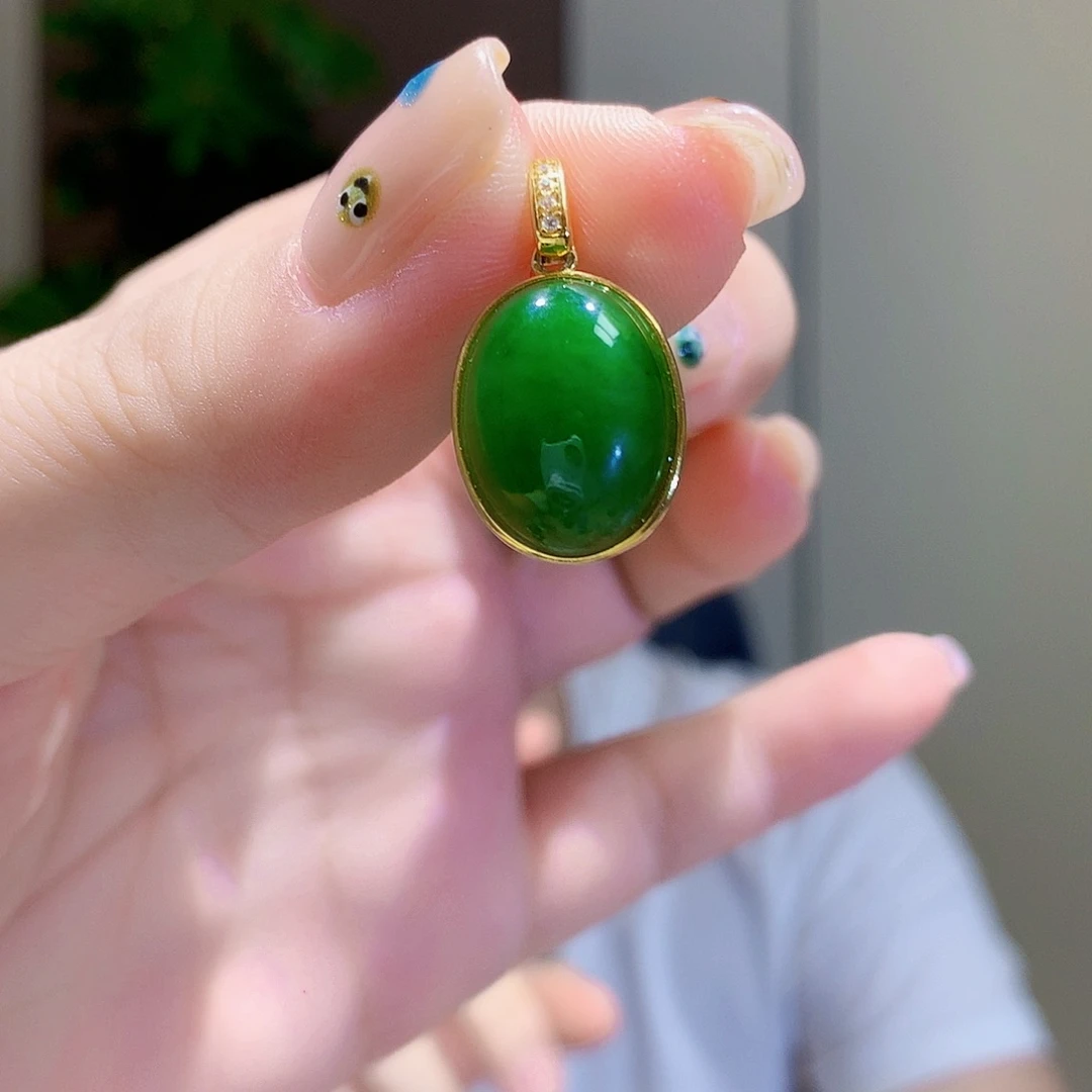 和田玉（碧玉）银S925镀金镶嵌颈饰