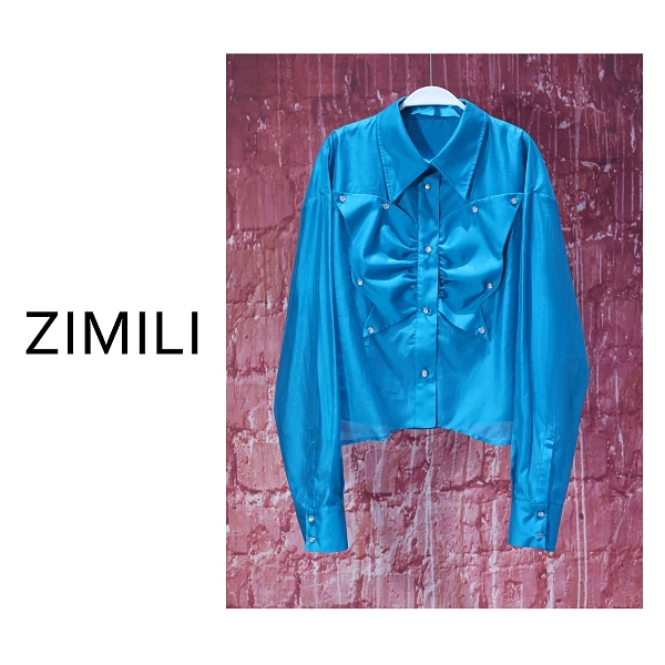 【亮哥女装】2025《绚丽》邦迪蓝蝴蝶贴布绣时尚衬衫8118